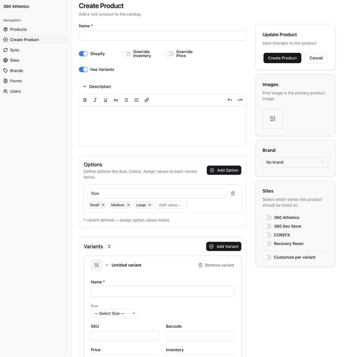 Multi-store product dashboard