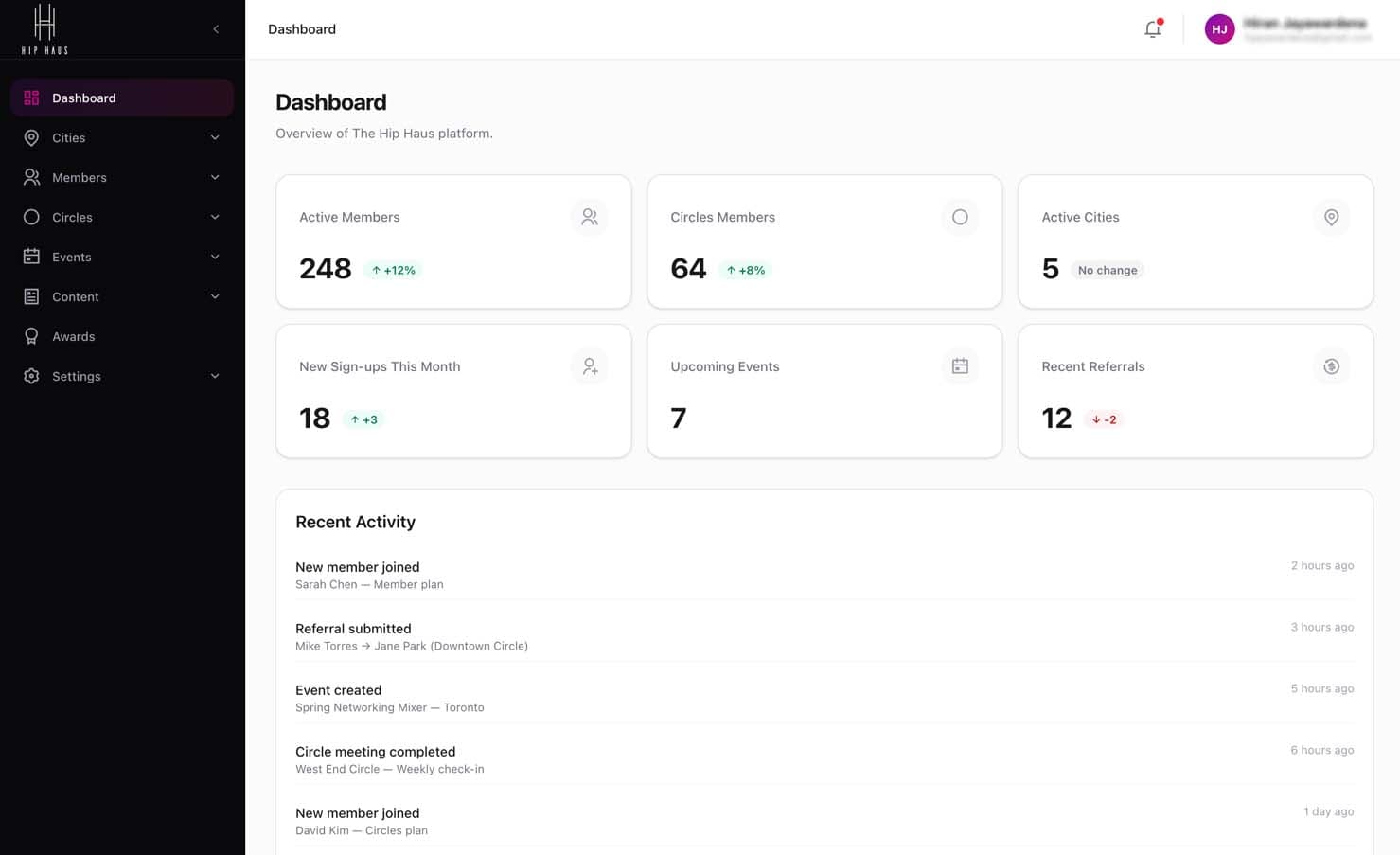 Member web app — dashboard